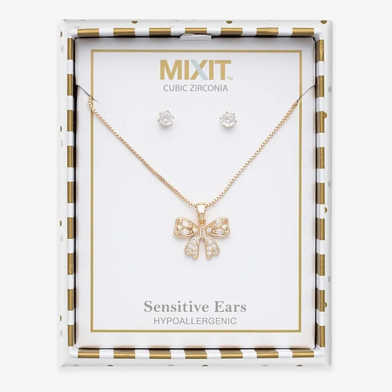 Mixit Pendant Necklace & Stud Earring Womens Cubic Zirconia Bow 2-pc. Jewelry Set