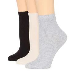 Mixit Rib Womens 3 Pair Quarter Ankle Socks
