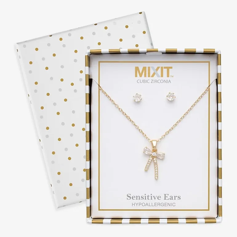Mixit Womens Cubic Zirconia Bow Hypoallergenic 3-pc. Jewelry Set