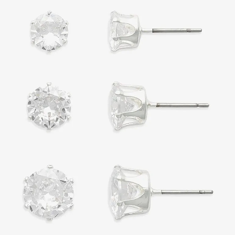 Mixit Womens Cubic Zirconia Hypoallergenic 3 Pair Earring Set