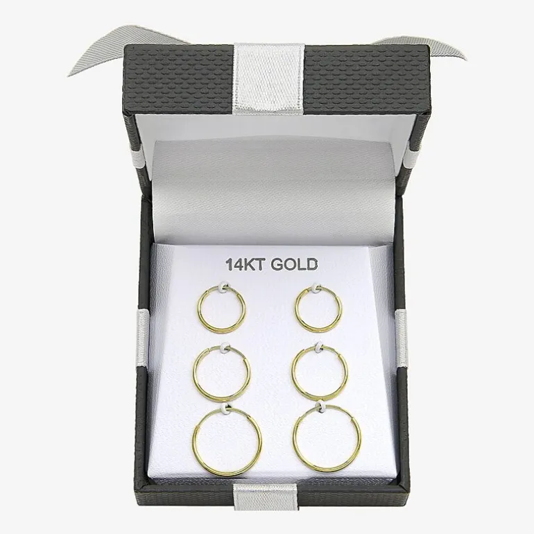 10mm, 12mm, 14mm Hoop 14K Gold 3 Pair Earring Set