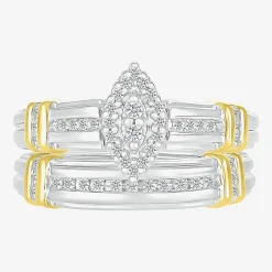5.10mm Unisex Adult 1/4 CT. T.W. Natural White Diamond 10K Two Tone Gold Marquise Halo Side Stone Ring Set