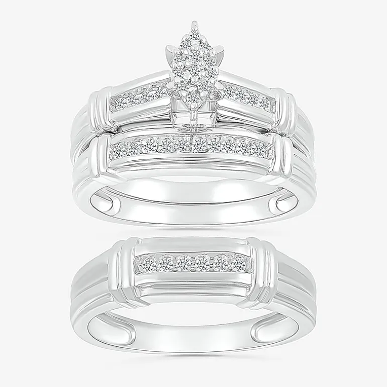5.05mm Unisex Adult 1/4 CT. T.W. Natural White Diamond 10K Gold Marquise Side Stone Wedding Ring Set
