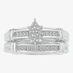 5.05mm Unisex Adult 1/4 CT. T.W. Natural White Diamond 10K Gold Marquise Side Stone Wedding Ring Set
