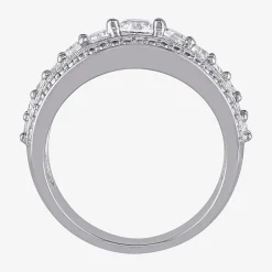Modern Bride Gemstone Womens 3.5MM Lab Created White Sapphire Sterling Silver Anniversary Band