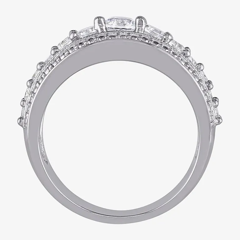Modern Bride Gemstone Womens 3.5MM Lab Created White Sapphire Sterling Silver Anniversary Band