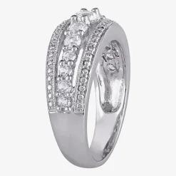 Modern Bride Gemstone Womens 3.5MM Lab Created White Sapphire Sterling Silver Anniversary Band
