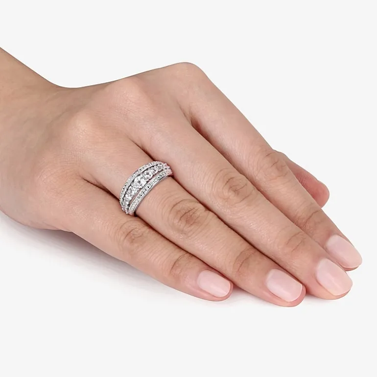 Modern Bride Gemstone Womens 3.5MM Lab Created White Sapphire Sterling Silver Anniversary Band
