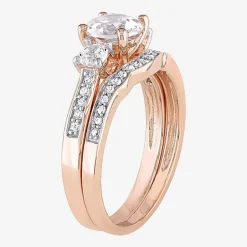 Modern Bride Gemstone Womens 1/8 CT. T.W. Lab Created White Sapphire 10K Gold Round 3-Stone Bridal Set