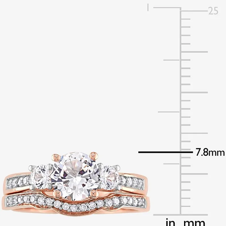 Modern Bride Gemstone Womens 1/8 CT. T.W. Lab Created White Sapphire 10K Gold Round 3-Stone Bridal Set