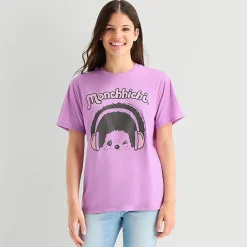 Monchichi Boyfriend Tee Womens Juniors Crew Neck Short Sleeve Loose Fit Graphic T-Shirt