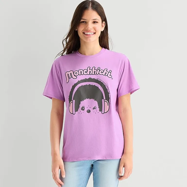 Monchichi Boyfriend Tee Womens Juniors Crew Neck Short Sleeve Loose Fit Graphic T-Shirt