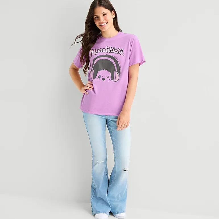 Monchichi Boyfriend Tee Womens Juniors Crew Neck Short Sleeve Loose Fit Graphic T-Shirt