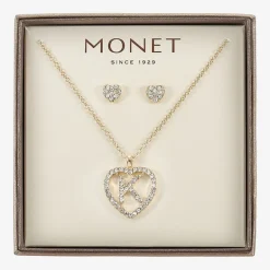 Monet Jewelry Gold Tone Initial Pendant Necklace & Stud Earring Womens Glass Heart 2-pc. Jewelry Set