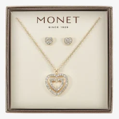 Monet Jewelry Gold Tone Initial Pendant Necklace & Stud Earring Womens Glass Heart 2-pc. Jewelry Set