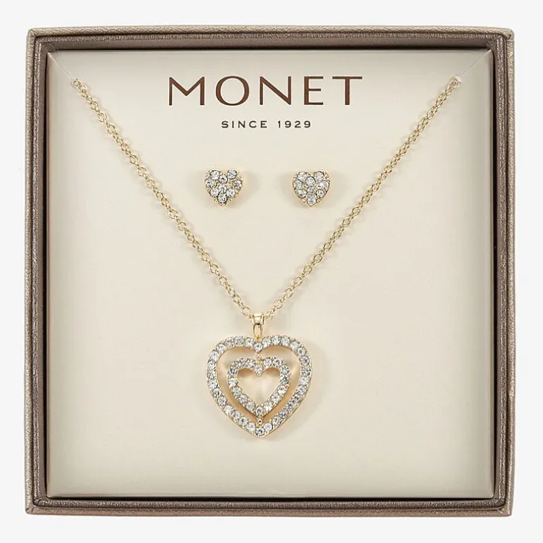 Monet Jewelry Gold Tone Initial Pendant Necklace & Stud Earring Womens Glass Heart 2-pc. Jewelry Set