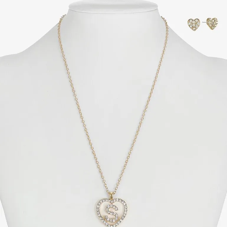 Monet Jewelry Gold Tone Initial Pendant Necklace & Stud Earring Womens Glass Heart 2-pc. Jewelry Set