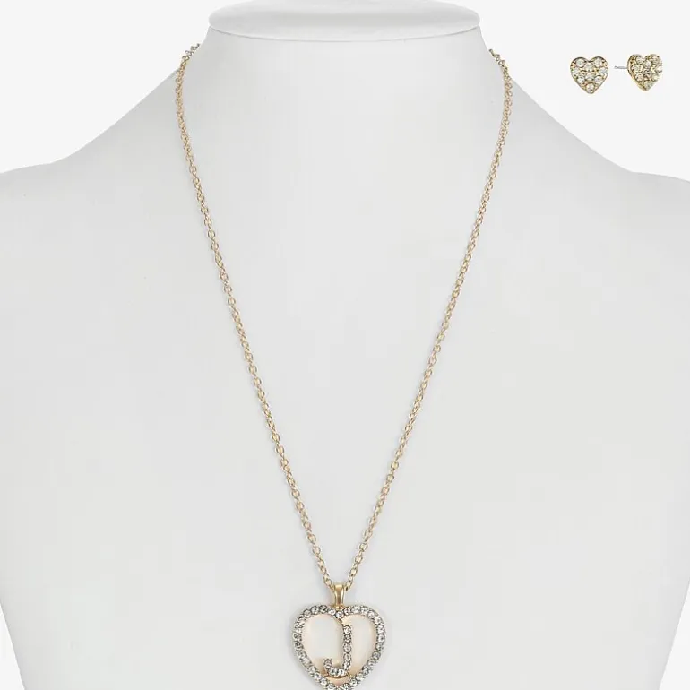 Monet Jewelry Gold Tone Initial Pendant Necklace & Stud Earring Womens Glass Heart 2-pc. Jewelry Set
