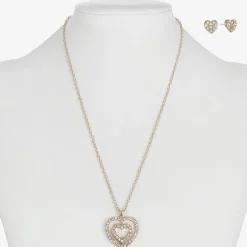 Monet Jewelry Gold Tone Initial Pendant Necklace & Stud Earring Womens Glass Heart 2-pc. Jewelry Set