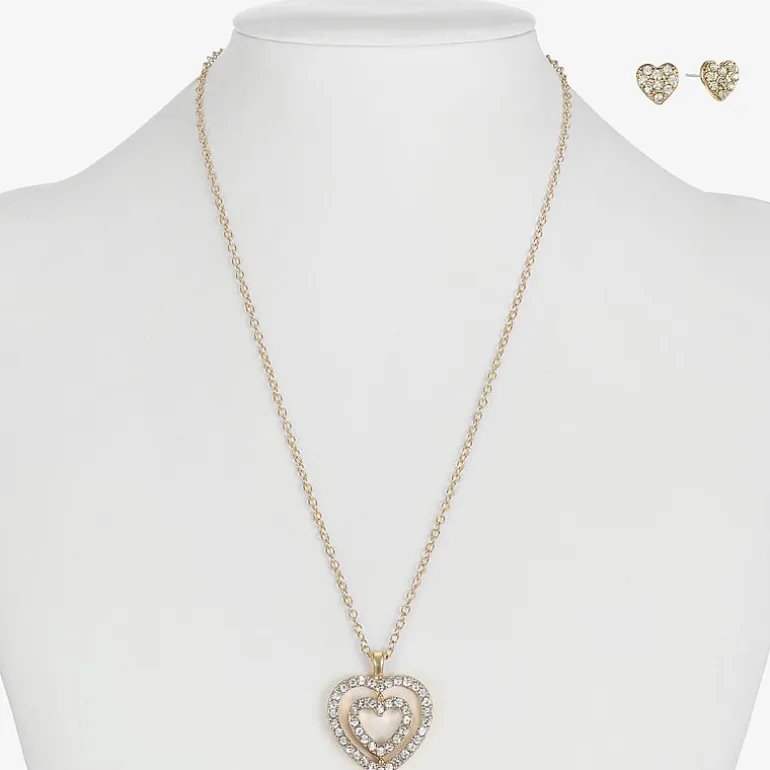 Monet Jewelry Gold Tone Initial Pendant Necklace & Stud Earring Womens Glass Heart 2-pc. Jewelry Set