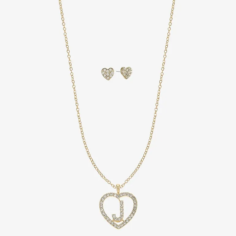 Monet Jewelry Gold Tone Initial Pendant Necklace & Stud Earring Womens Glass Heart 2-pc. Jewelry Set