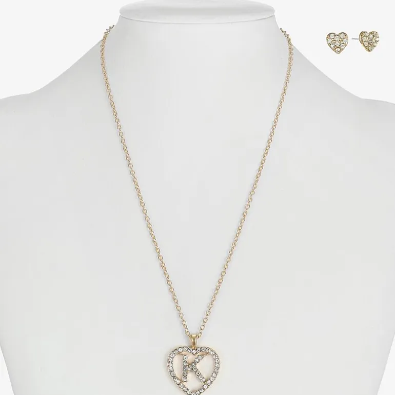 Monet Jewelry Gold Tone Initial Pendant Necklace & Stud Earring Womens Glass Heart 2-pc. Jewelry Set