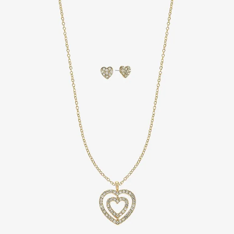 Monet Jewelry Gold Tone Initial Pendant Necklace & Stud Earring Womens Glass Heart 2-pc. Jewelry Set