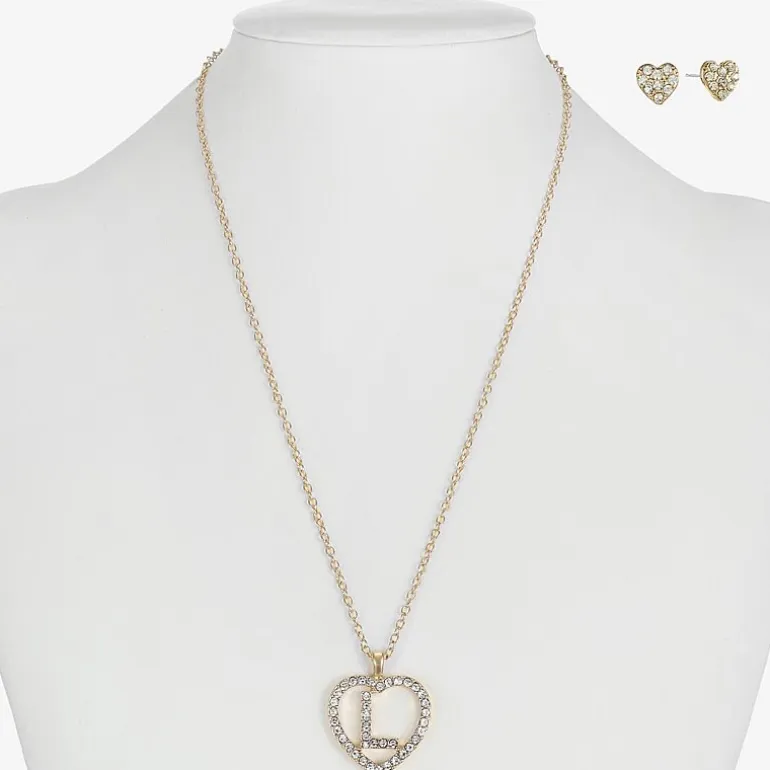 Monet Jewelry Gold Tone Initial Pendant Necklace & Stud Earring Womens Glass Heart 2-pc. Jewelry Set