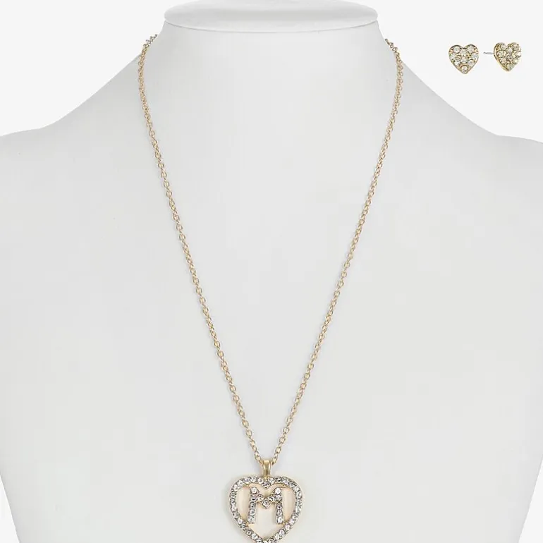Monet Jewelry Gold Tone Initial Pendant Necklace & Stud Earring Womens Glass Heart 2-pc. Jewelry Set