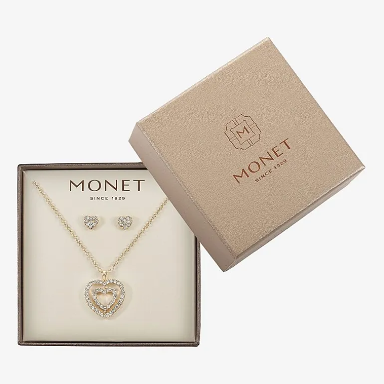 Monet Jewelry Gold Tone Initial Pendant Necklace & Stud Earring Womens Glass Heart 2-pc. Jewelry Set
