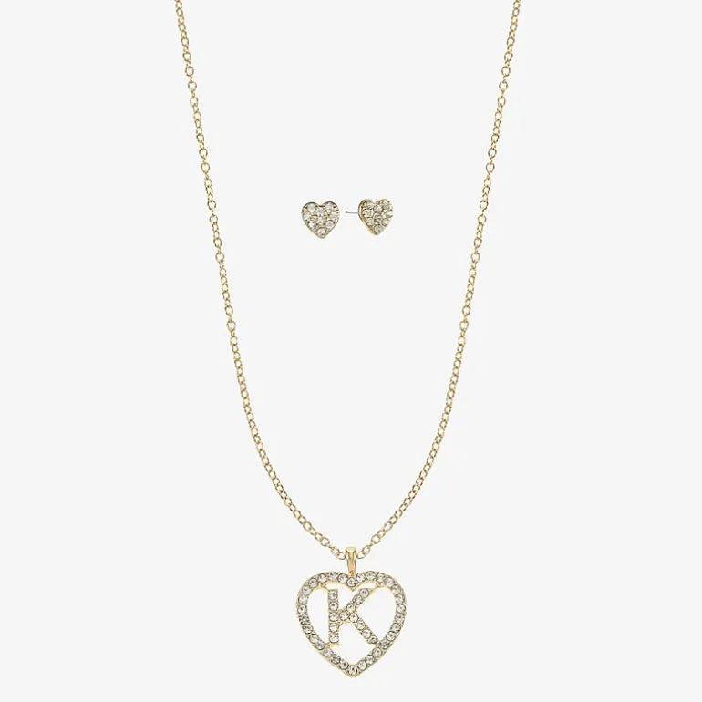 Monet Jewelry Gold Tone Initial Pendant Necklace & Stud Earring Womens Glass Heart 2-pc. Jewelry Set