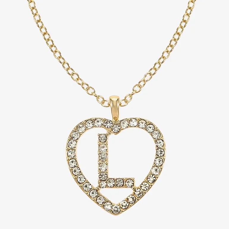 Monet Jewelry Gold Tone Initial Pendant Necklace & Stud Earring Womens Glass Heart 2-pc. Jewelry Set