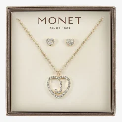 Monet Jewelry Gold Tone Initial Pendant Necklace & Stud Earring Womens Glass Heart 2-pc. Jewelry Set