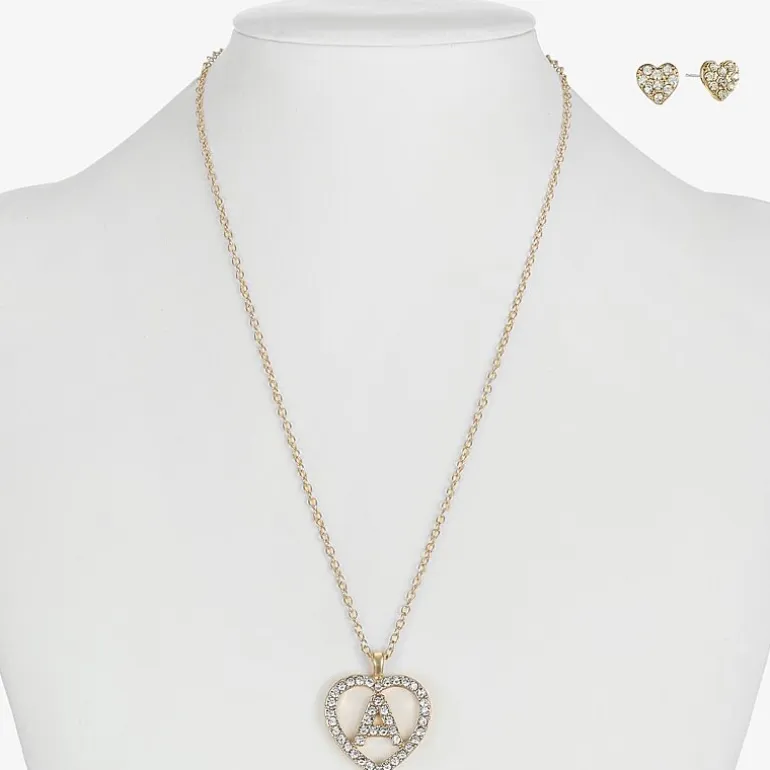 Monet Jewelry Gold Tone Initial Pendant Necklace & Stud Earring Womens Glass Heart 2-pc. Jewelry Set
