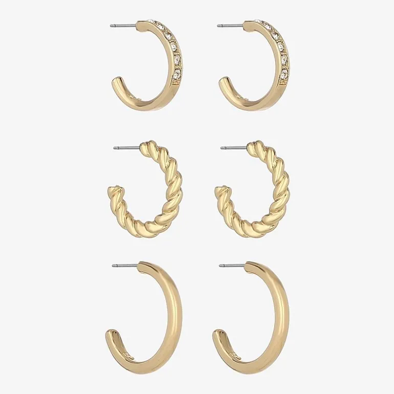 Monet Jewelry Gold Tone Womens Glass Hypoallergenic 3 Pair Earring Set