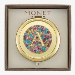 Monet Jewelry Initial Gold Tone Round Compact Mirror