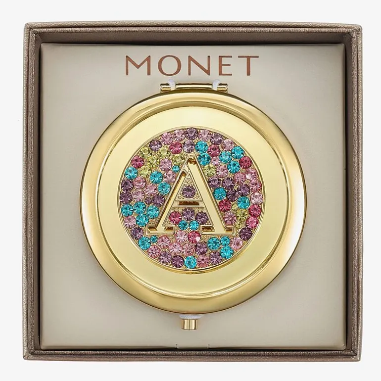 Monet Jewelry Initial Gold Tone Round Compact Mirror