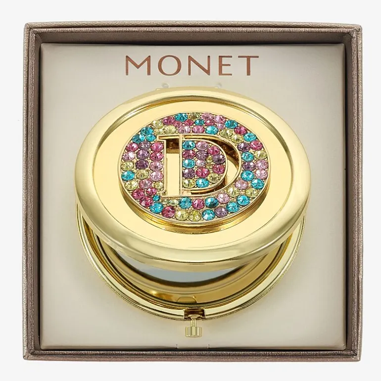 Monet Jewelry Initial Gold Tone Round Compact Mirror