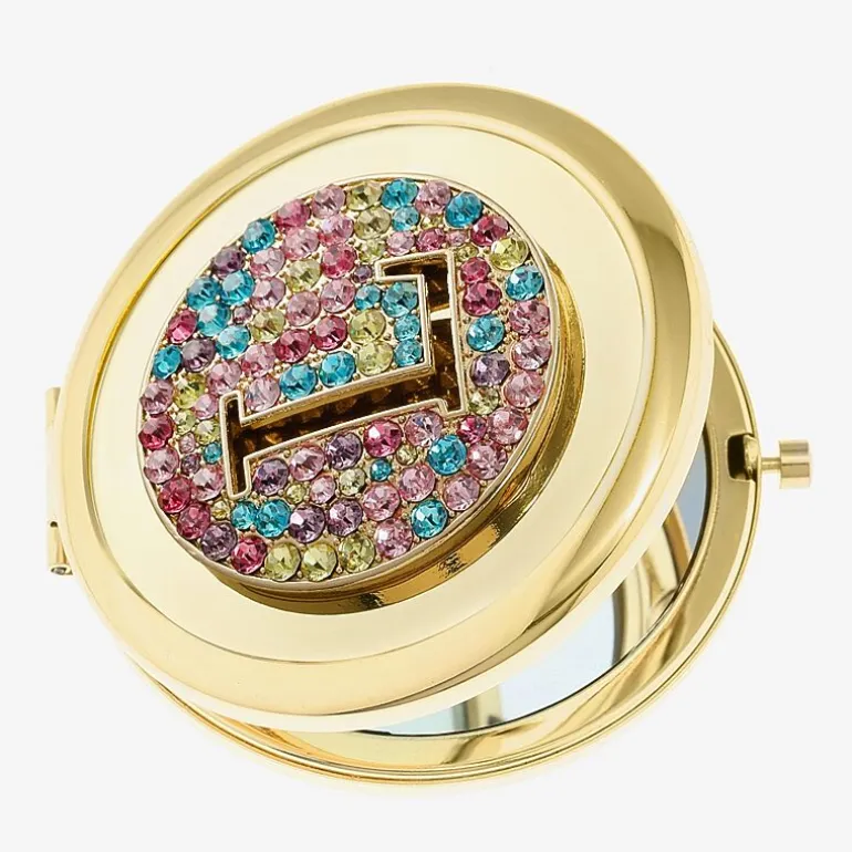 Monet Jewelry Initial Gold Tone Round Compact Mirror