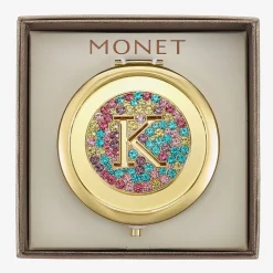 Monet Jewelry Initial Gold Tone Round Compact Mirror