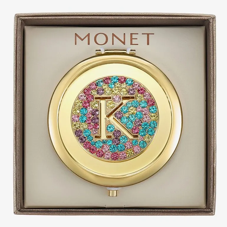 Monet Jewelry Initial Gold Tone Round Compact Mirror