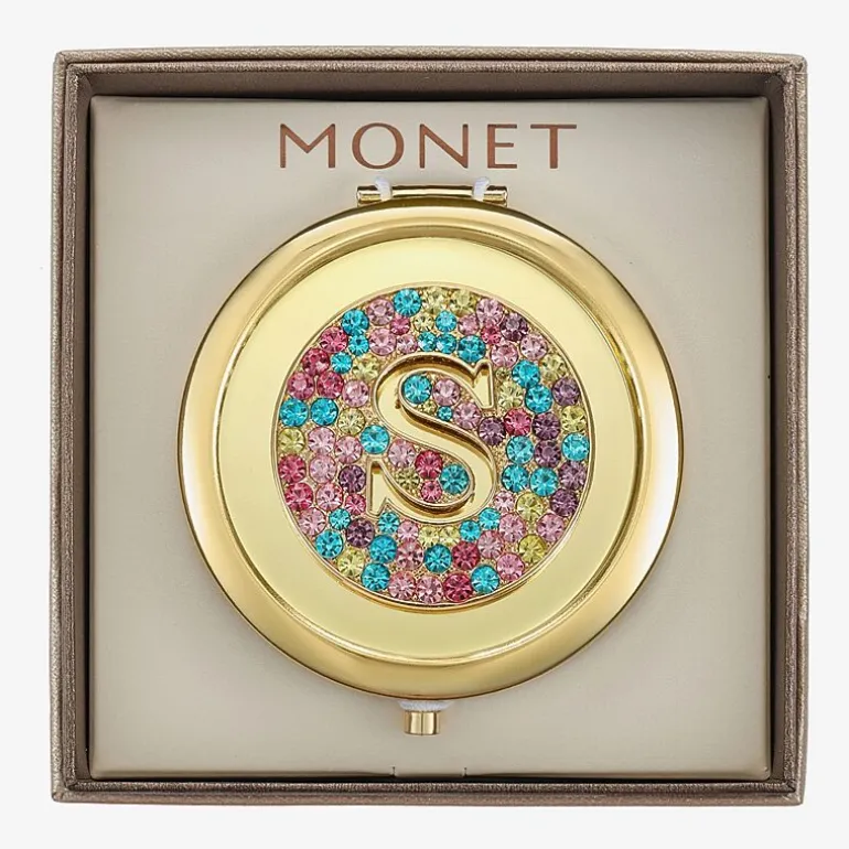 Monet Jewelry Initial Gold Tone Round Compact Mirror