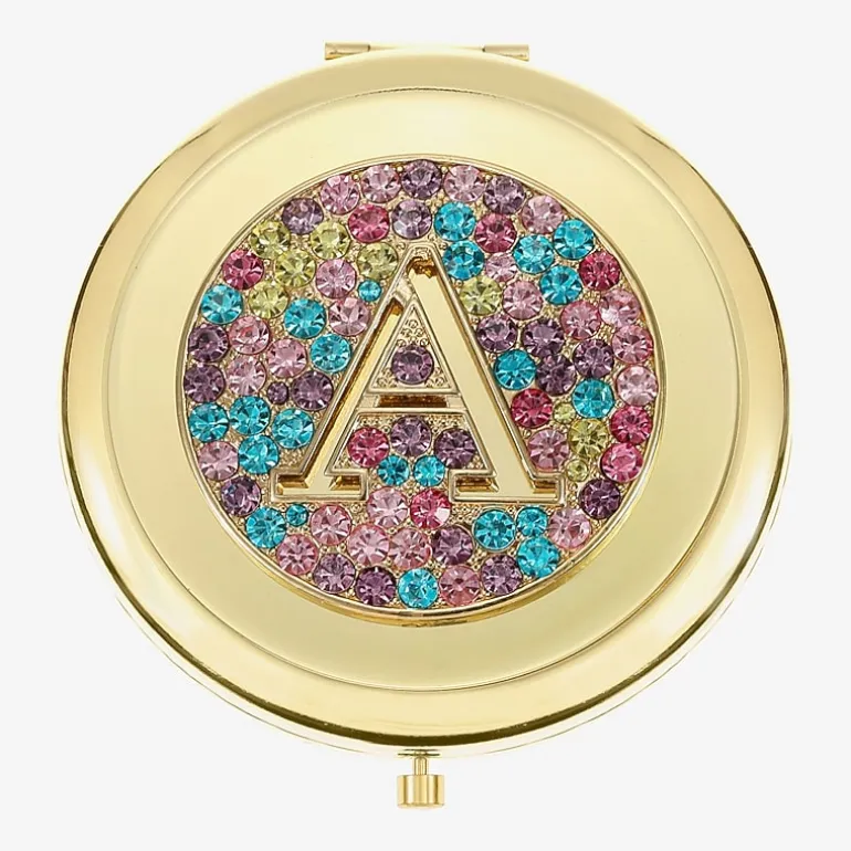 Monet Jewelry Initial Gold Tone Round Compact Mirror