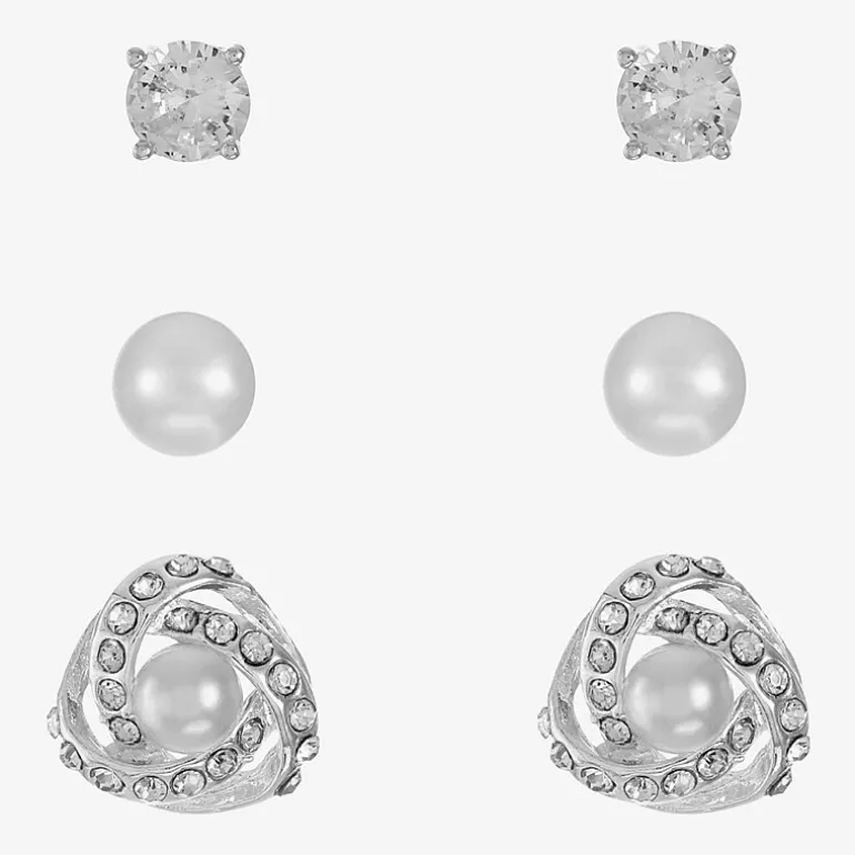 Monet Jewelry Timeless Womens Simulated Pearl Hypoallergenic 3 Pair Earring Set