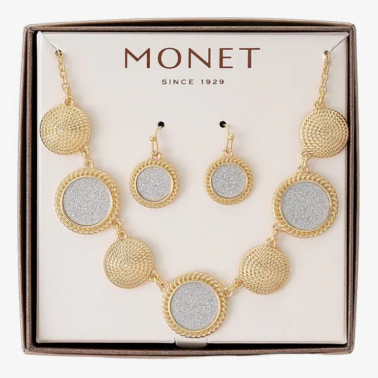 Monet Jewelry Two Tone Collar Frontal Necklaces & Drop Earring Womens Round 2-pc. Jewelry Set