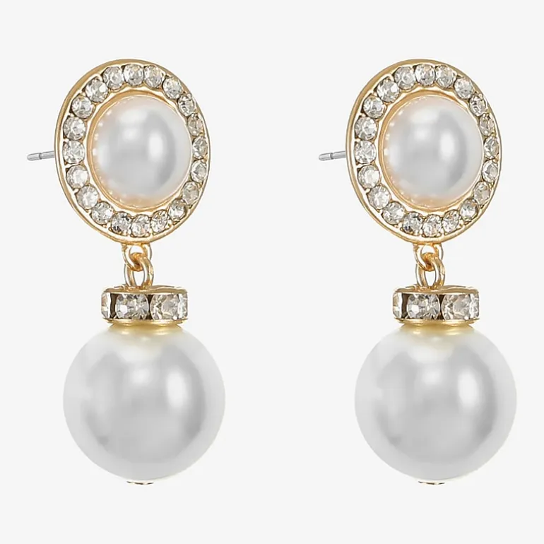 Monet Jewelry Womens Glass Simulated Pearl Round Hypoallergenic Drop Earrings
