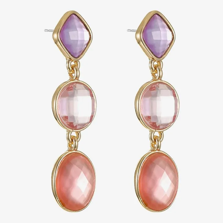 Monet Jewelry Womens Pink Glass Oval Round Hypoallergenic Drop Earrings