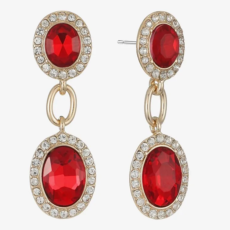 Monet Jewelry Womens Red Glass Oval Hypoallergenic Drop Earrings