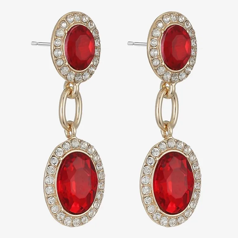 Monet Jewelry Womens Red Glass Oval Hypoallergenic Drop Earrings
