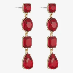 Monet Jewelry Womens Red Glass Oval Pear Hypoallergenic Drop Earrings